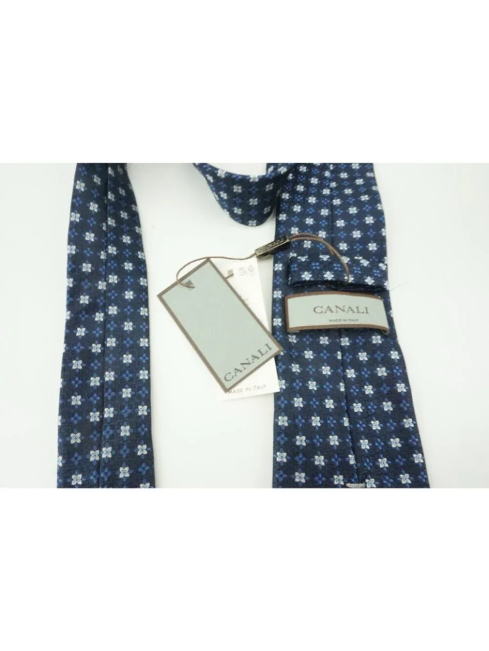 Canali Indigo Cobalt Ivory Woven Ditsy Micro Floral Silk Tie Brand New With Tags